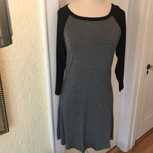3/4 Sleeve Raglan Black and Grey Dress